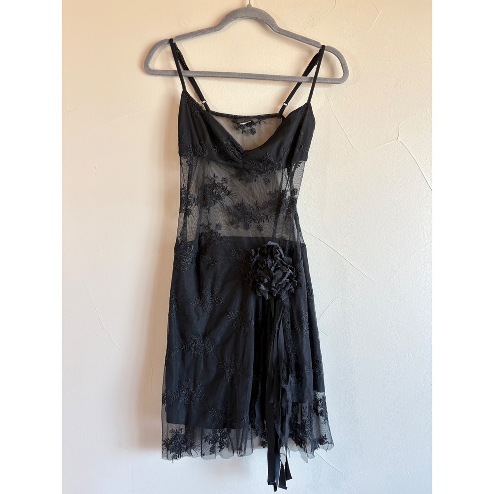 Guess Collection XS Black Mesh Lace with Rosette Y2K Vintage Mini Dress